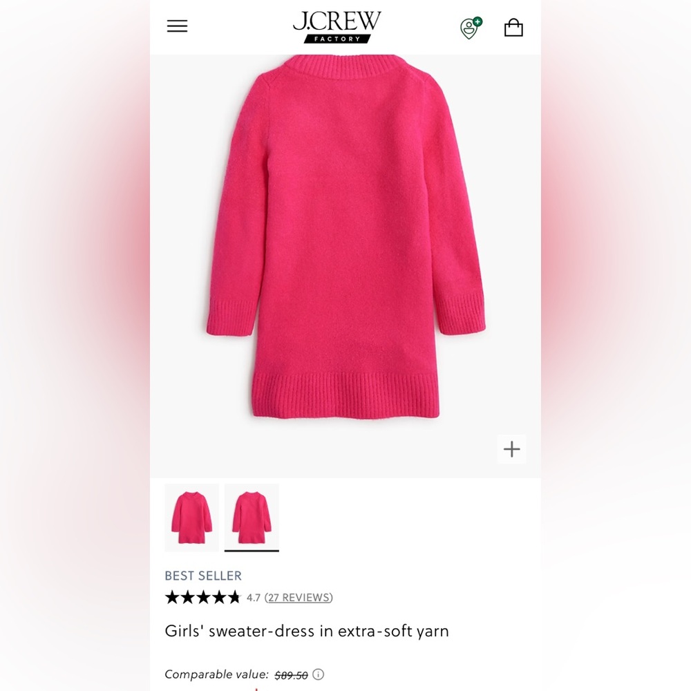 J. Crew Factory Crewcuts - Girls Sweater Dress in Extra Soft Yarn (10) - Picture 4 of 4